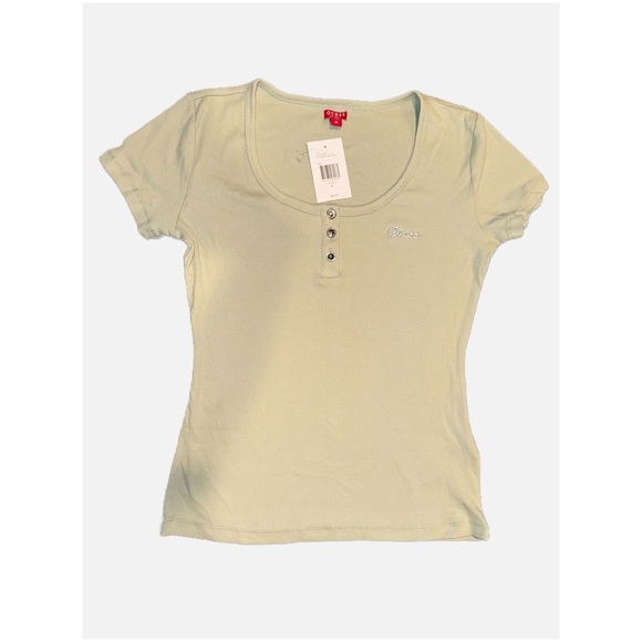 GUESS- NWT WOMEN'S Jewel-Button Ribbed Sage color Henley Top Size Medium - Picture 3 of 15
